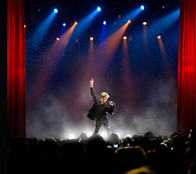 A live stage show lit with a combination of PAR cans and Moving Head Inteligent Lighting Equipment